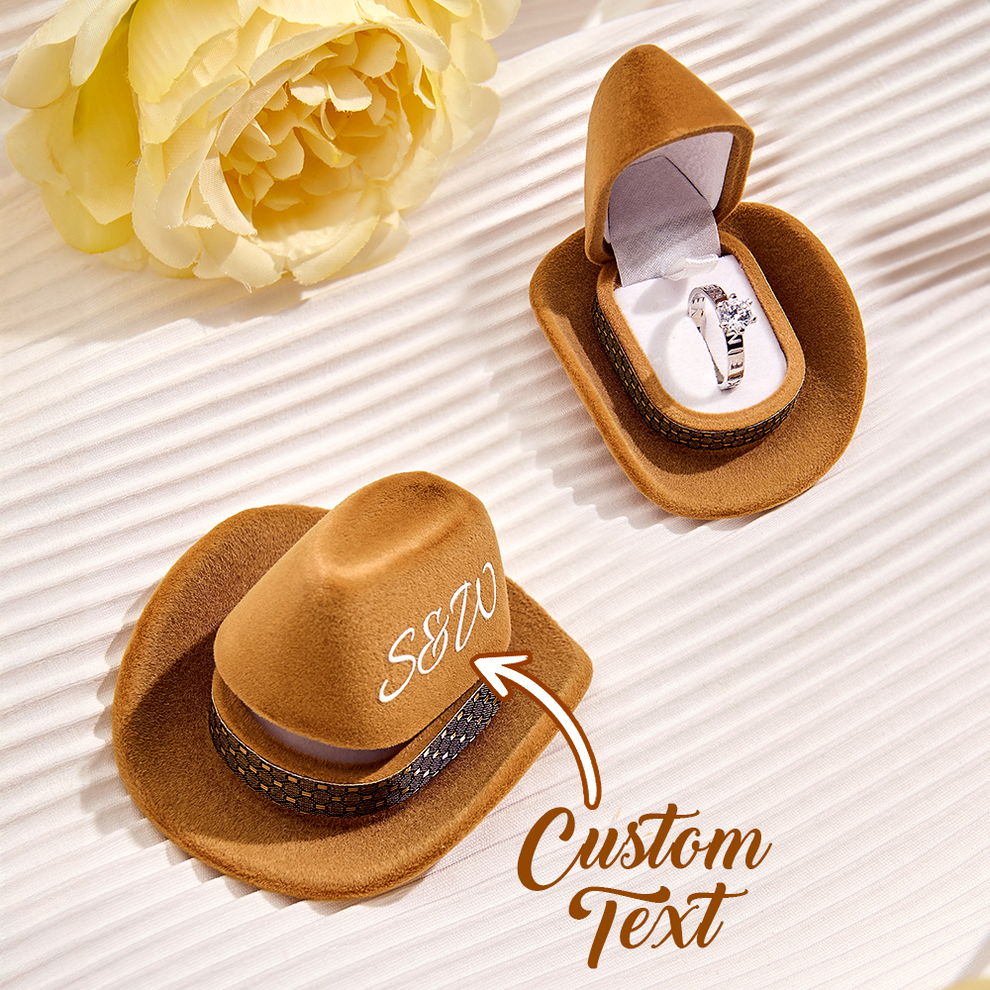 Personalised initials cowboy hat ring box — unique wedding ring holder
