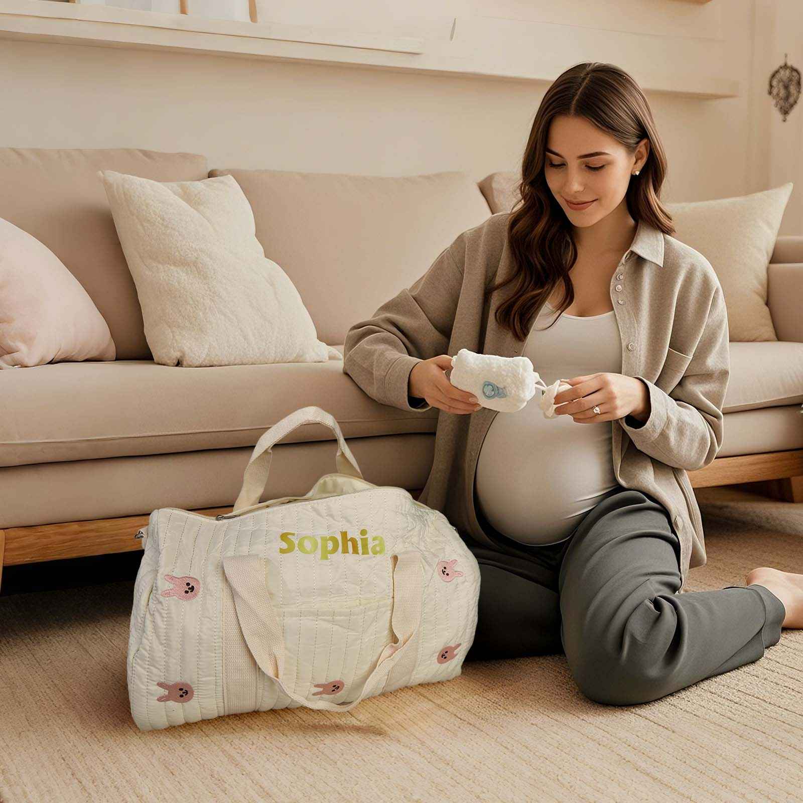Personalized Cute Rabbit Bear Large Capacity Multiple Compartments Baby Hospital Bag Pregnancy Gift for Her