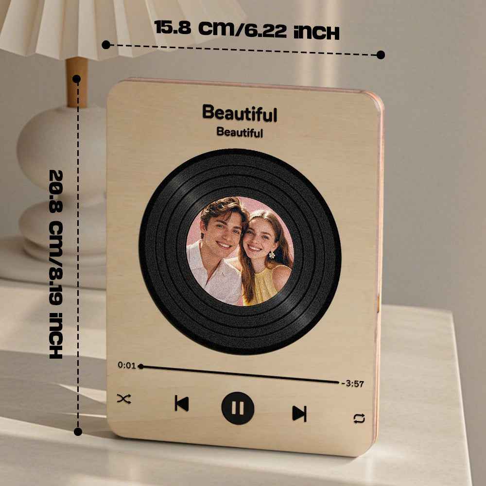 Wooden Music Record Player with Photo Wedding Anniversary Gifts