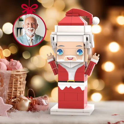 Personalised Santa Brick Figure front view – custom head mini block toy made from eco‑friendly ABS, ideal Secret Santa gift