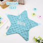 Collection of star-shaped cotton baby comforters displaying personalised embroidered name options — perfect keepsakes for newborns