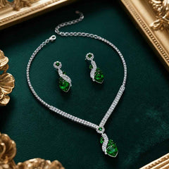 Bridal Rhinestone Heart Necklace and Earrings Set – Elegant Wedding Jewelry