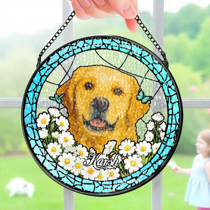 Personalised Pet Portrait Stained Glass Suncatcher - Custom Memorial Gift for Dog & Cat Lovers