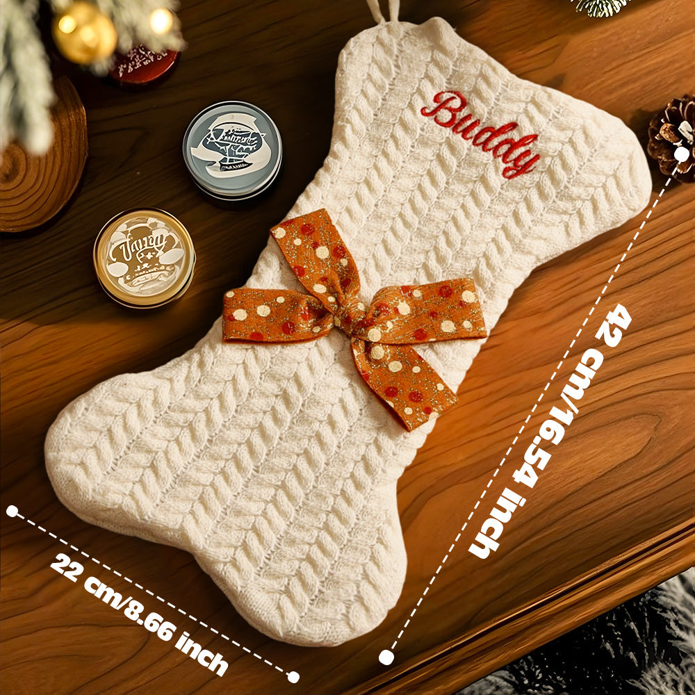 Personalised Dog Bone Christmas Stocking - Custom Name Gift for Puppy Lovers