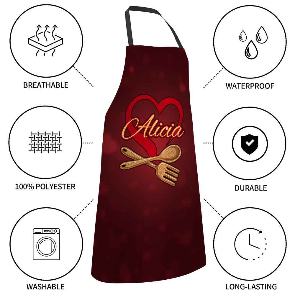 Custom Name Apron Personalized Heart Kitchen Apron