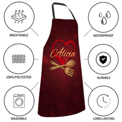 Custom Name Apron Personalized Heart Kitchen Apron