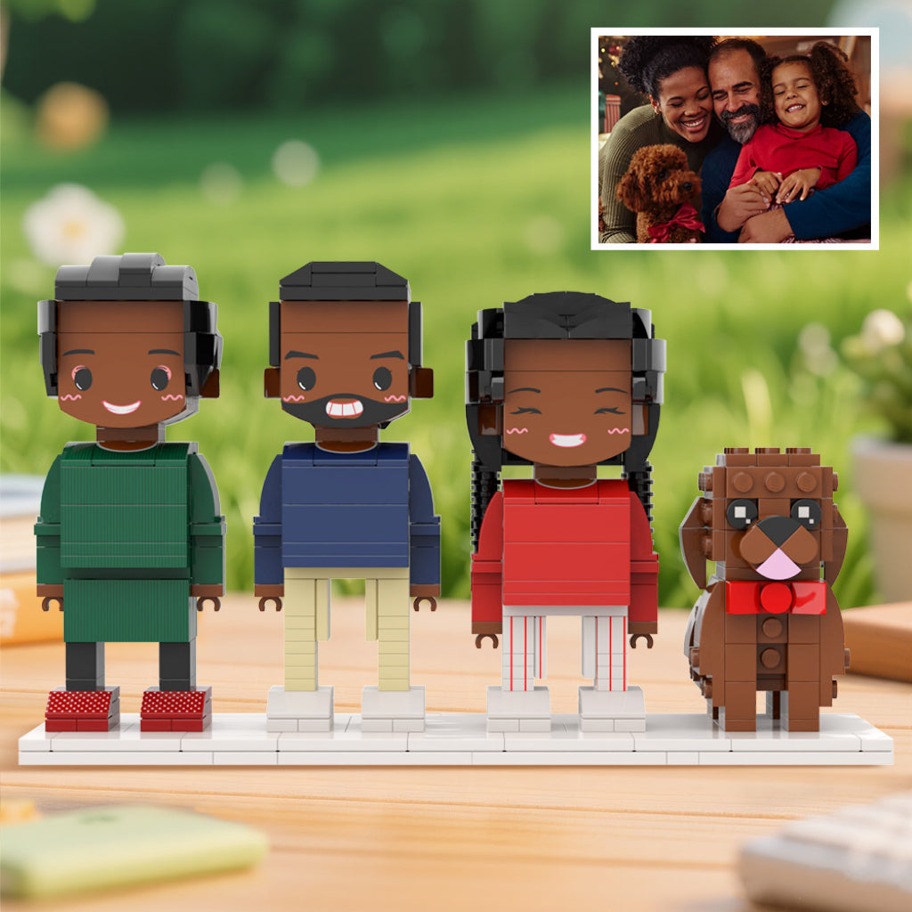 Personalised Full-Body Brick Figures with Pet - Custom Family Gift