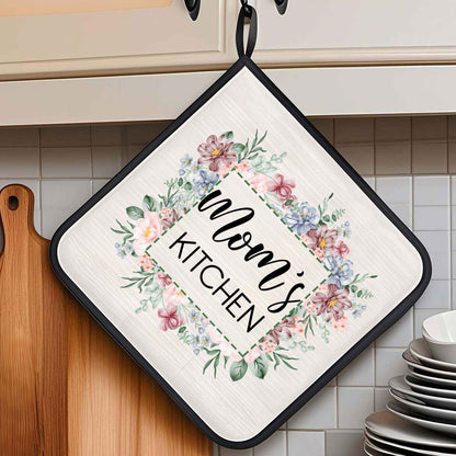 Personalized Flower Insulation Oven Mitt and Pot Holder Set with Text Kitchen Decor Gift for Mom