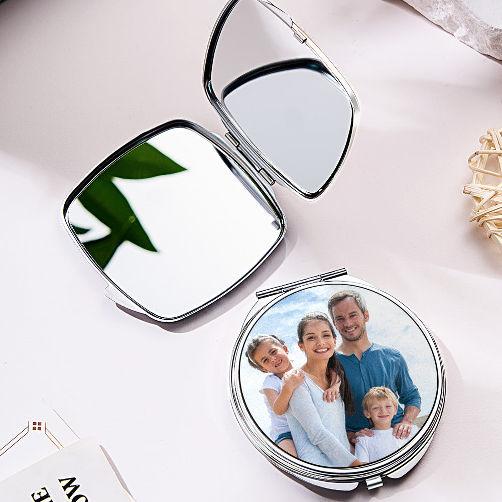 Personalised Photo Compact Mirror - Custom Travel Birthday Gift for Her | Engraved Keepsake