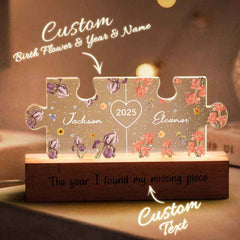 Personalized Couple Puzzle LED Night Light with Birth Flower Night Light Anniversary Gifts for Lover