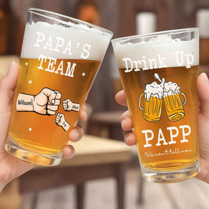 Personalized Beer Glass Drink Up Dad, We Won't Tell Mom Fist Beer Glass Gift for Dad Grandpa