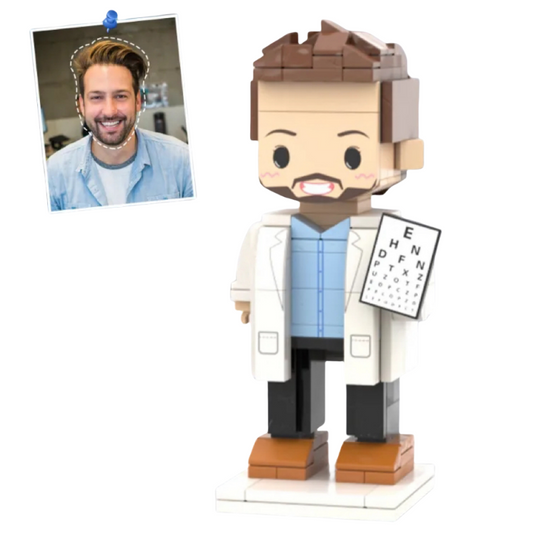 Personalised Doctor's Day Gift - Custom Text Brick Figure Holding Eye Chart