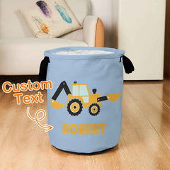 Personalized Name Storage Basket Work Vehicles Construction Trucks Toy Laundry Basket Birthday Gift for Family Kids