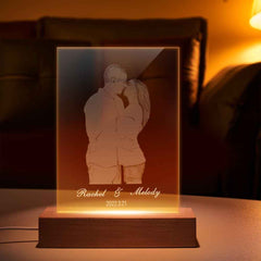 Personalized 2D Carved Photo Night Light Custom Glass Led Night Lamp for Couple