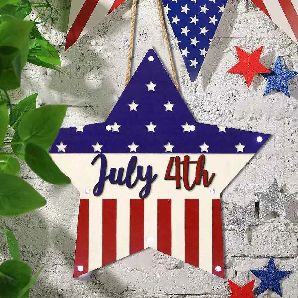 Welcome Door Sign 4th of July Independence Day Decorations Front Door Hanger Gifts
