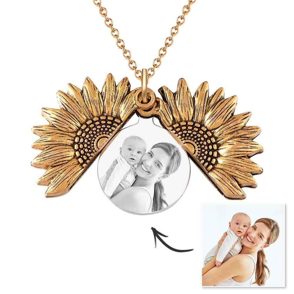 Custom Photo Necklaces Sunflower Locket Necklace