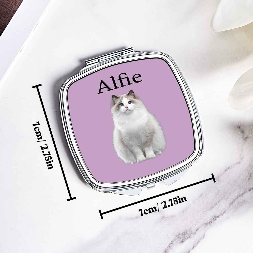 Personalized Pet Portrait Compact Portable Mirror Travel Birthday Gift for Pet Lover