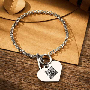 Custom QR Code Bracelets Personalised Photo Bracelet with Heart Pendant