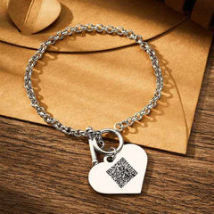 Custom QR Code Bracelets Personalised Photo Bracelet with Heart Pendant
