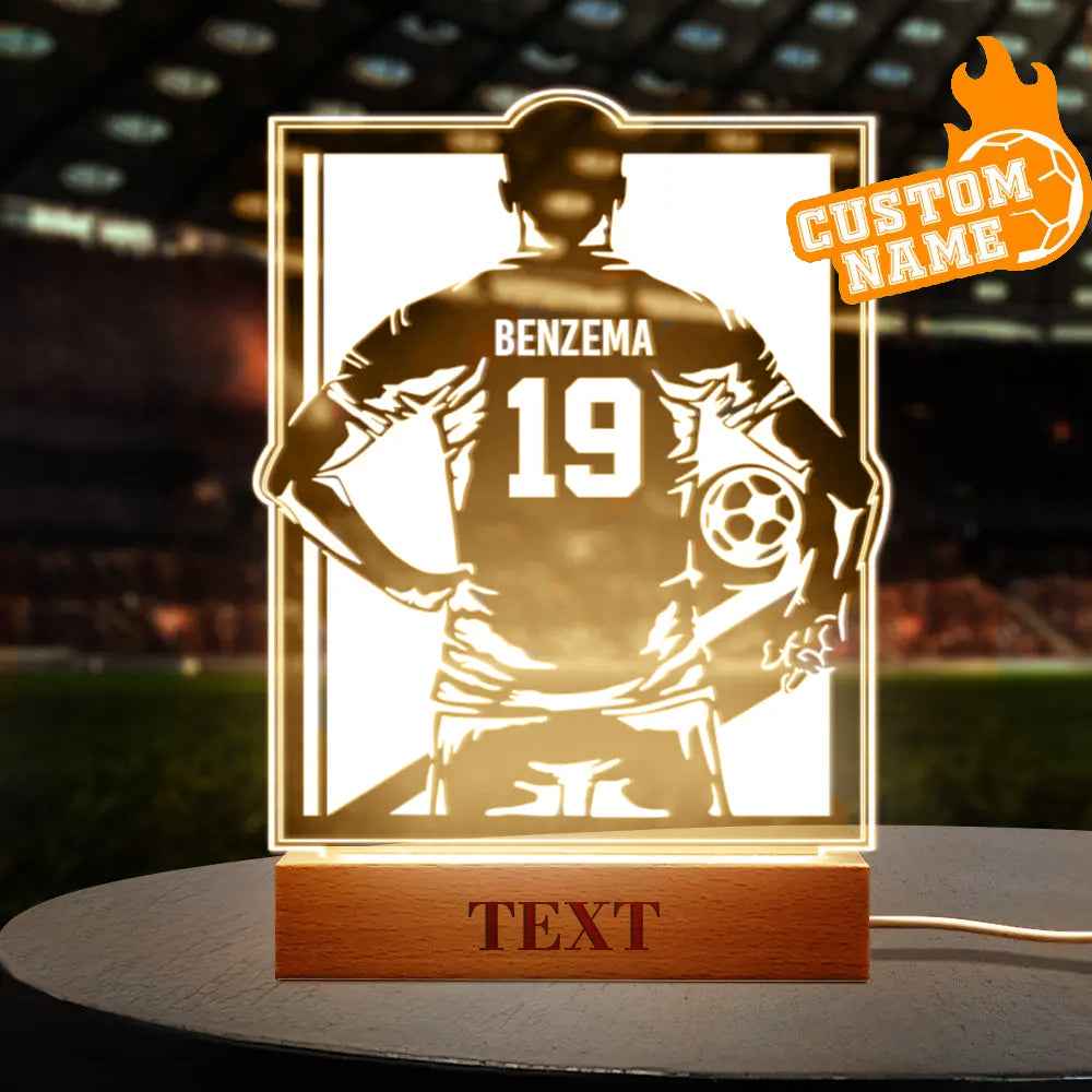 Personalized Soccer Night Light - Perfect Gift for World Cup Fans Rectangle Wooden Base