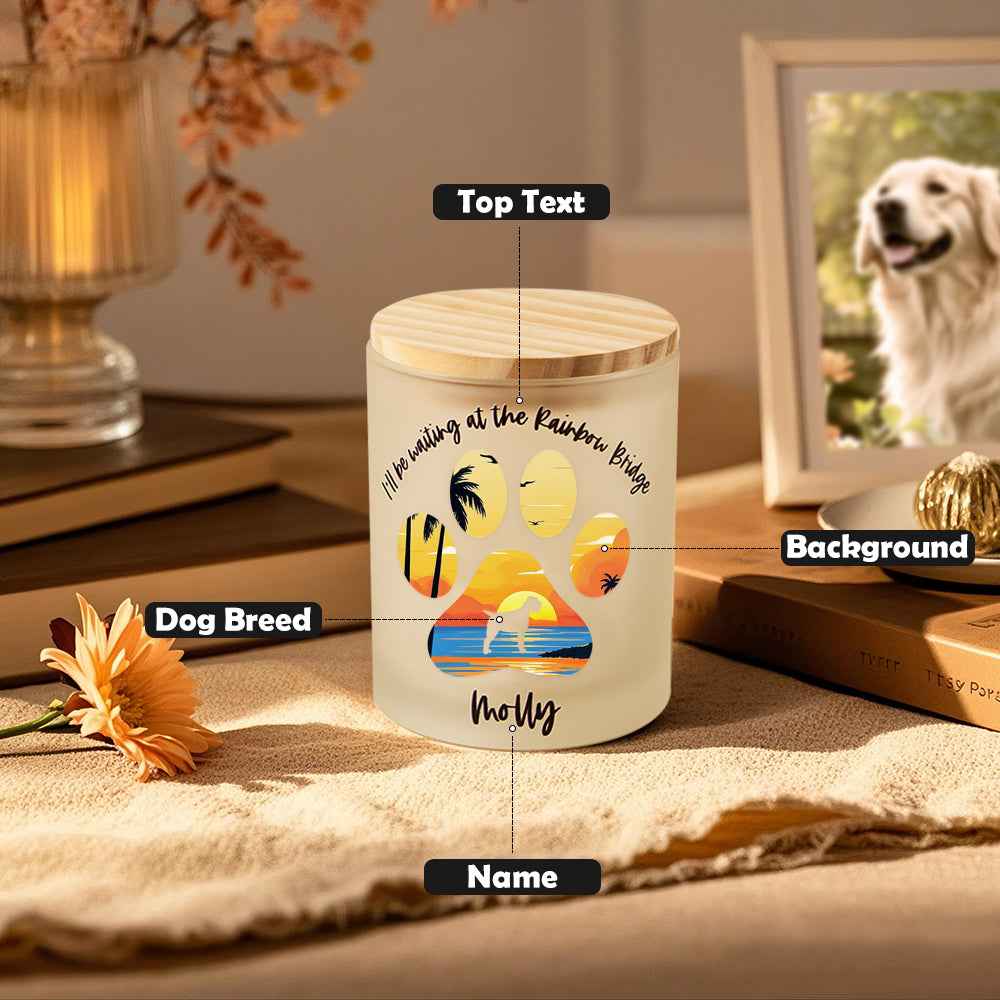 Personalized Dog Silhouette Rainbow Bridge Paw Candle Jar with LED Candle Memorial Gift for Pet Lover