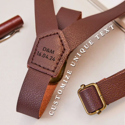 Personalised Men's PU Leather Suspenders with Engraved Name | Groomsmen Gift