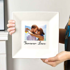 Custom Photo & Text Square Ceramic Plate Anniversary Gift Kitchen Decor