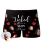 Close‑up of heat transfer print on personalised men's boxers – vivid, long‑lasting photo print on 97% polyester 3% spandex fabric for crisp funny face underwear
