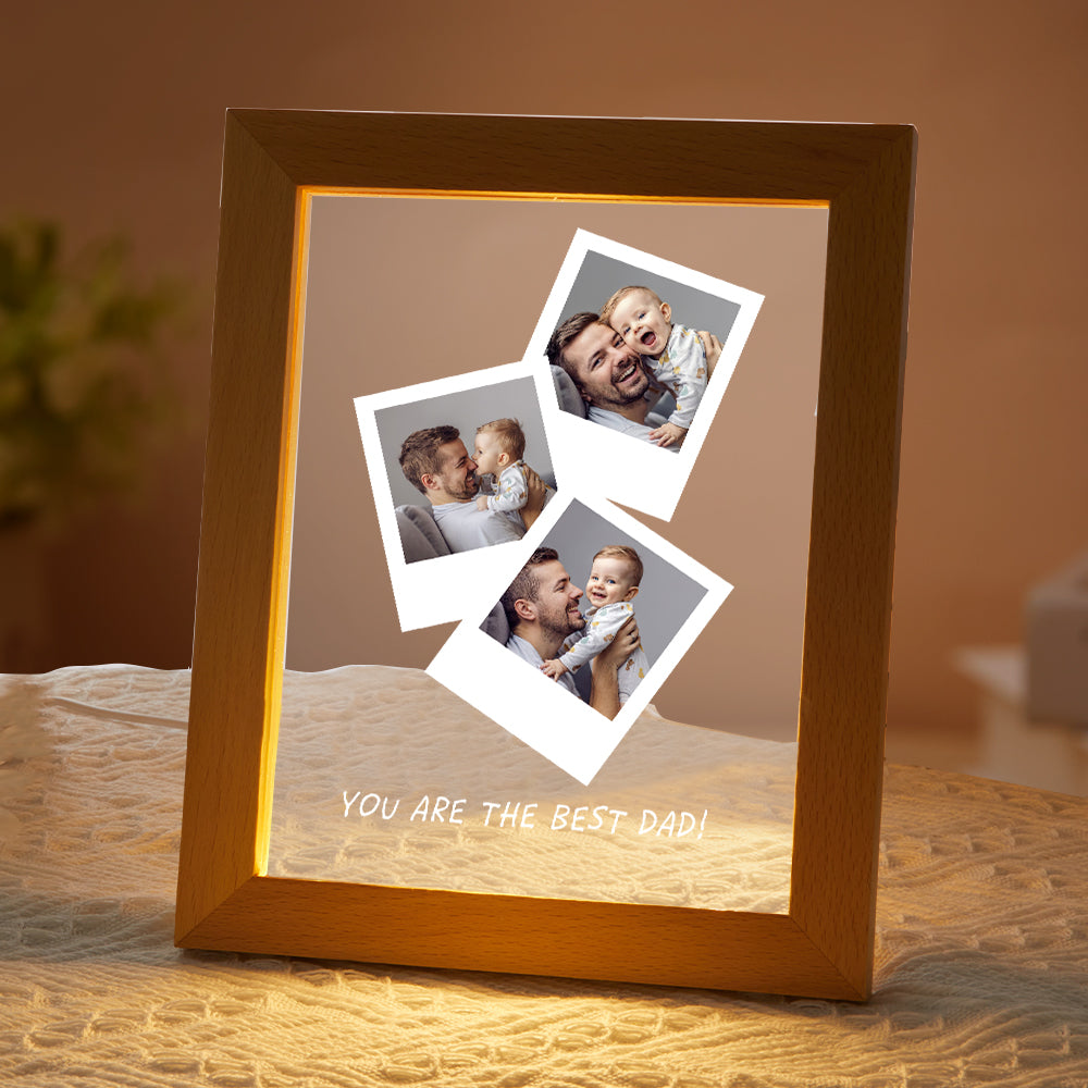 Personalised Photo Wooden Base Night Light for Dad | Unique Father's Day Gift UK