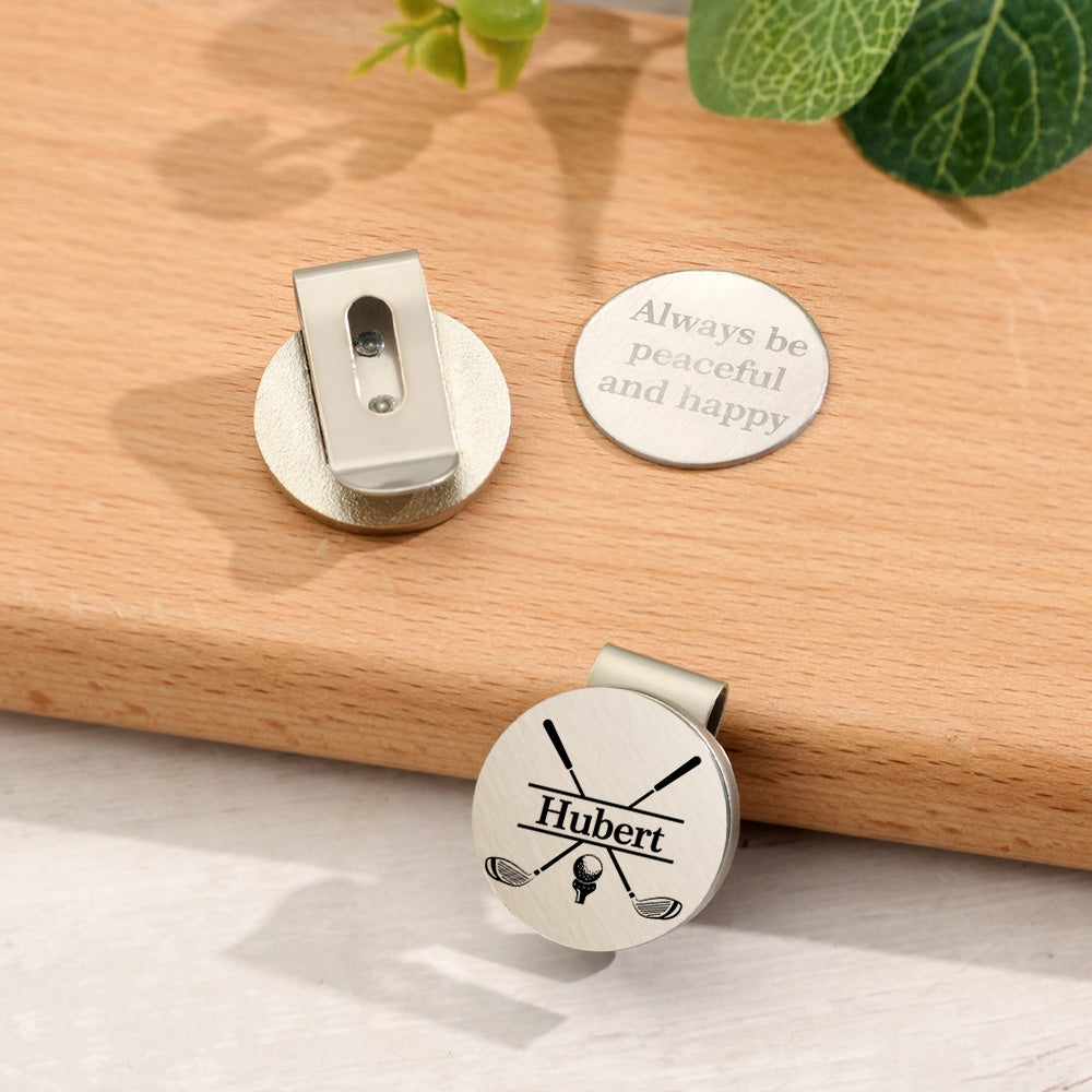 Reverse view showing the strong magnet and clip mechanism of the personalised ball marker – magnetic hat clip for golfers