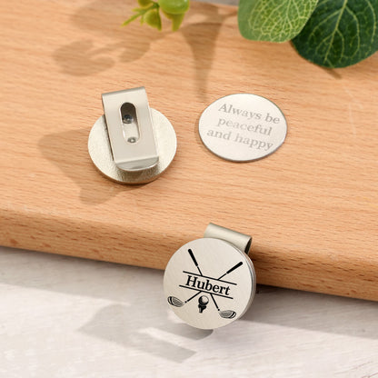 Reverse view showing the strong magnet and clip mechanism of the personalised ball marker – magnetic hat clip for golfers