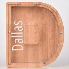 Personalised Oak Wooden Letter Money Box with Engraved Name | Handcrafted Piggy Bank