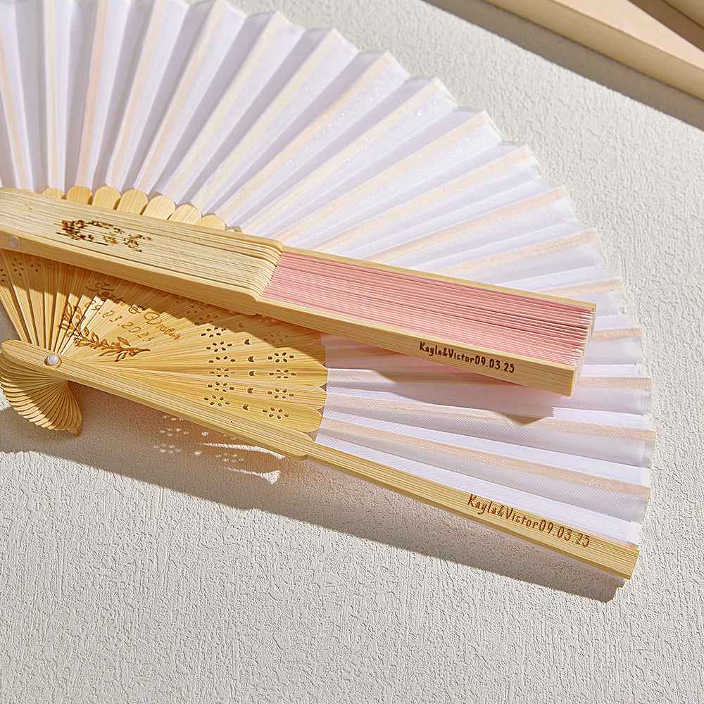 Custom Engraved Bamboo Folding Fan – Add Your Text for Events or Weddings