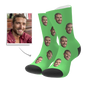 Size guide for Custom Face Socks — S (child), M (woman), L (man) with foot lengths for personalised socks
