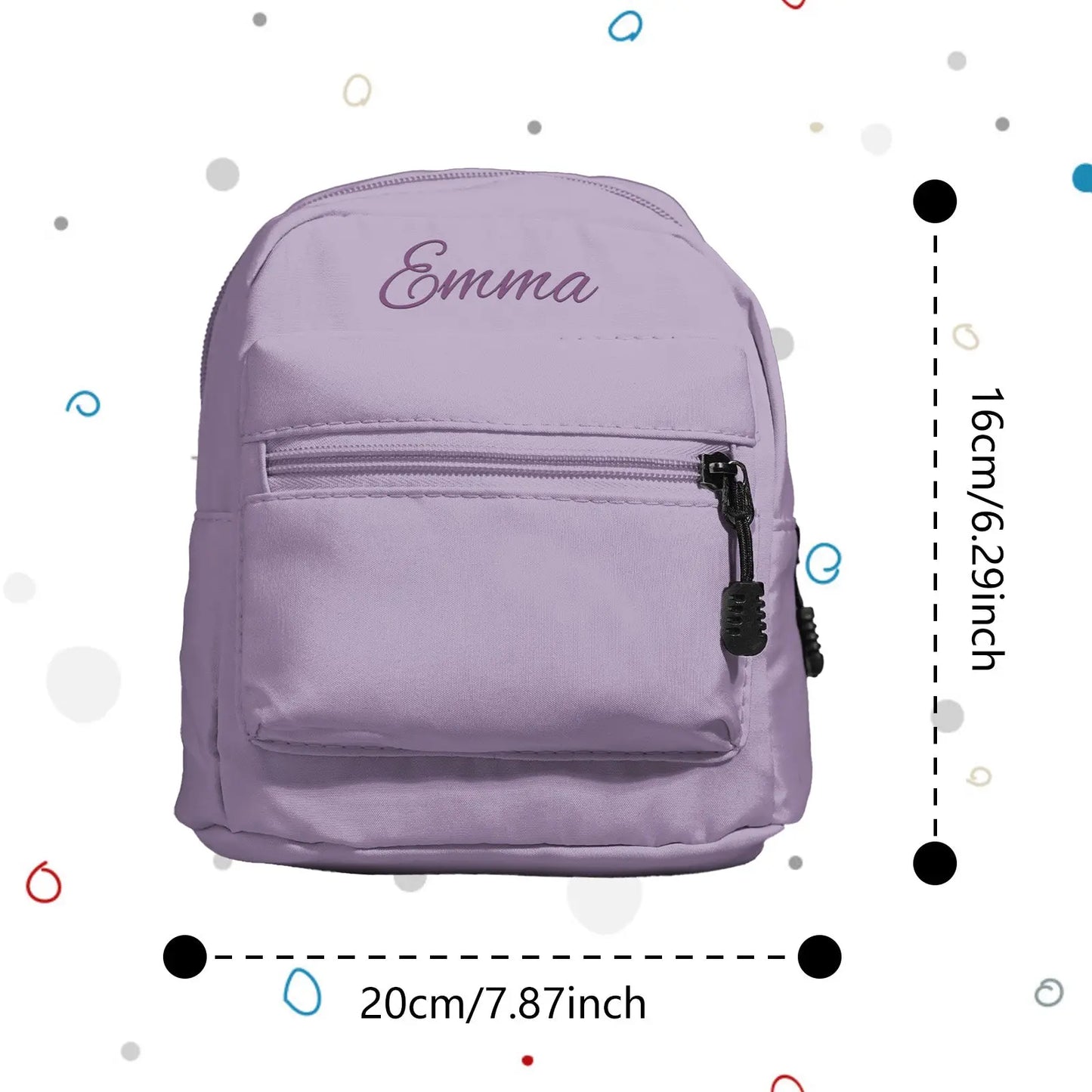 Close-up of zipper and polyester fabric texture on personalised mini backpack — durable, easy-care hardware