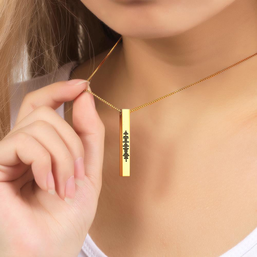 Personalised 3D Music Bar Necklace with Scannable QR Code - Engraved Stainless Steel
