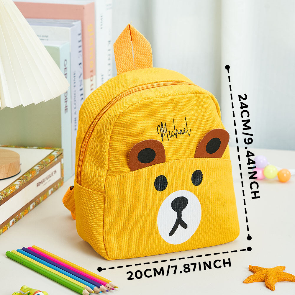Durable nylon fabric and sturdy zip close-up on personalised mini bear backpack – quality custom kids school bag detail