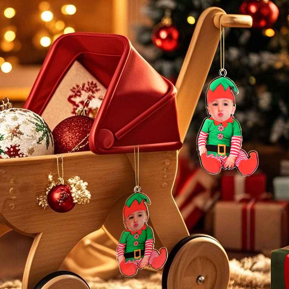Personalized Baby Elf Ornament Baby Photo First Christmas Ornament Gift for Kids