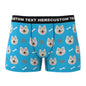 Selection of personalised dog face boxers in multiple colours – black, white, red, blue, green and grey personalised men's boxer briefs