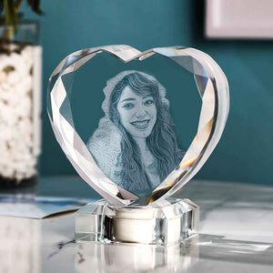 3D Laser Engraved Heart Crystal Photo Frame with Light Up LED Base