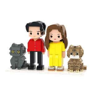 Custom Full-Body Cute Brick Figures of 2 People and 2 Cats Personalized Anniversary Gift Birthday Gift