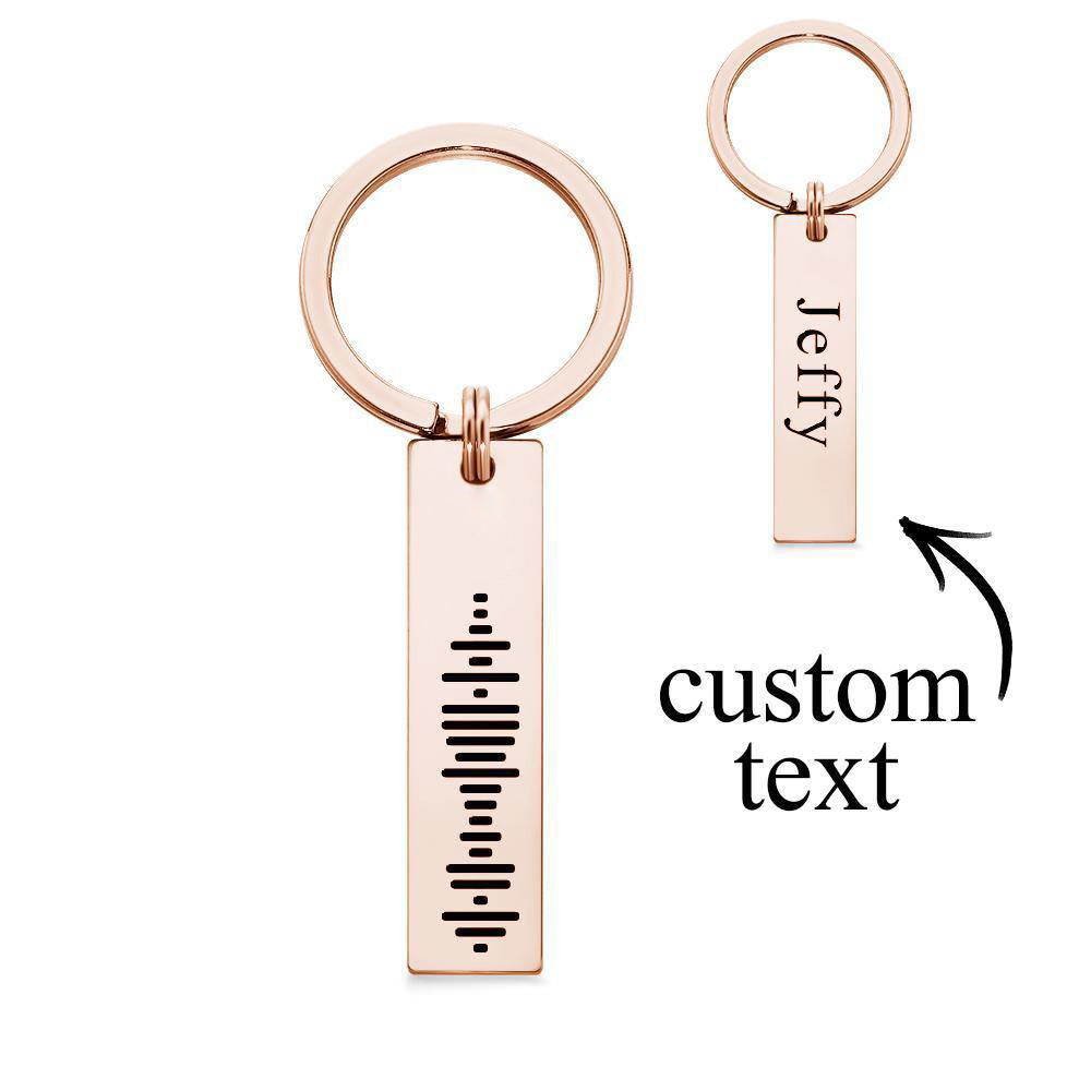 Rose gold personalised music code 3D bar keychain with engraved song code and custom name – premium plated Spotify keyring