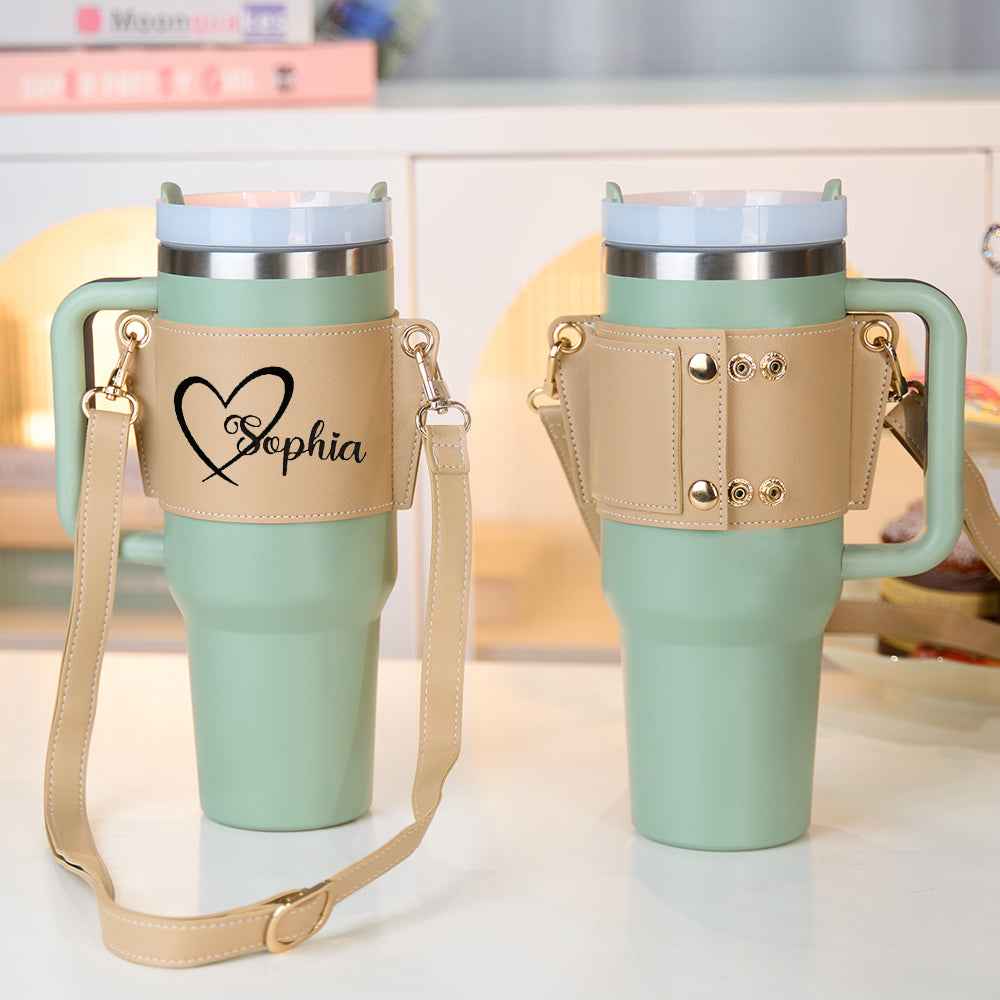 Personalized Water Bottle Carrier Bag for 40oz Stanley Tumbler with Adjustable Strap Gift for Her