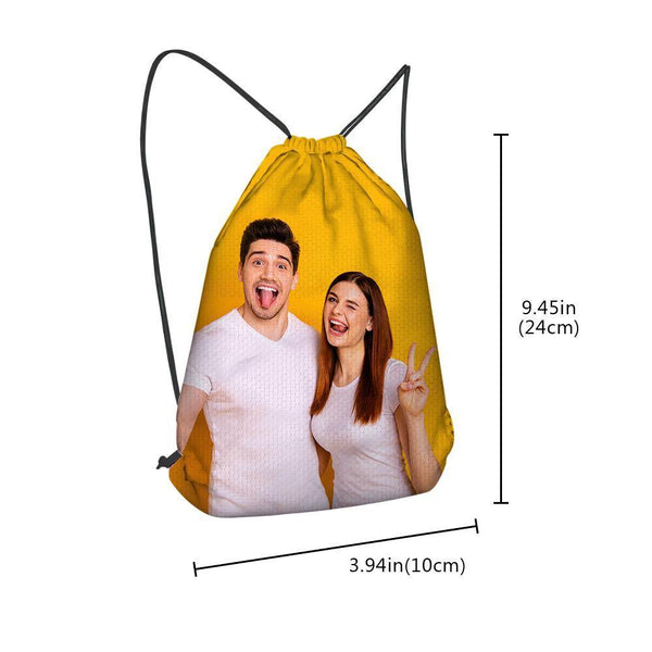 Custom drawstring bag showing zip compartment and secure inner pocket – personalised photo drawstring backpack detail