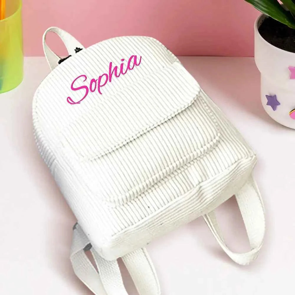 Personalized Mini Backpack with Name Corduroy School Bag Back to School Gift for Kids