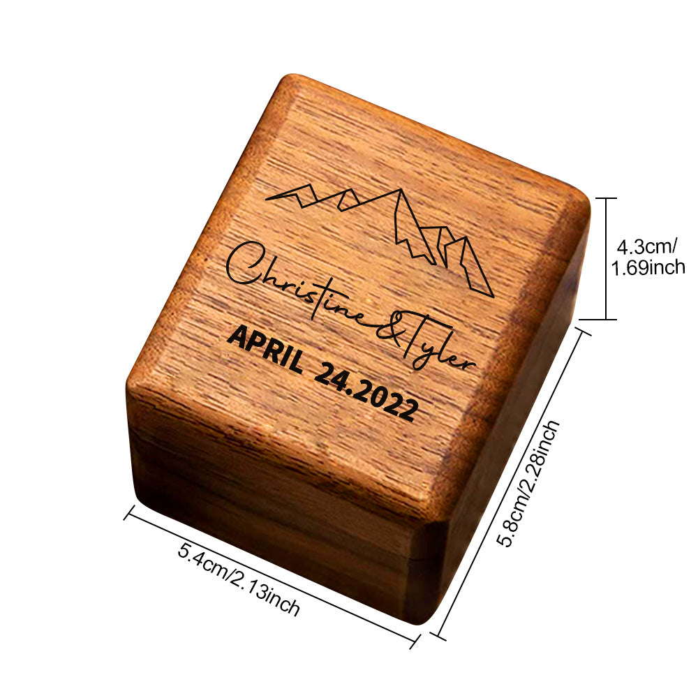 Personalised Triple Slot Wooden Ring Box - Engraved Name & Date