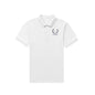 Close‑up of embroidery on personalised polo showing clear bright stitching and durable no‑fade thread for a men's custom name polo