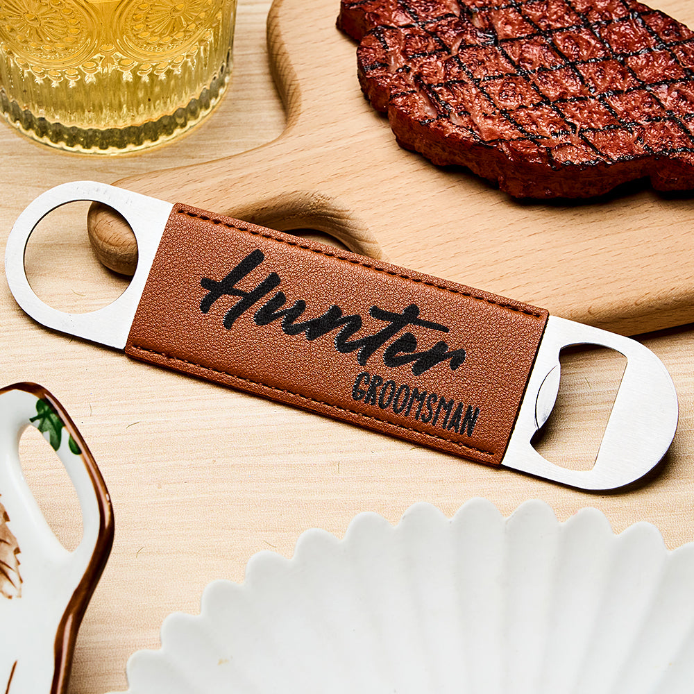 Personalised Leather Bottle Opener | Unique Groomsmen & Best Man Gift