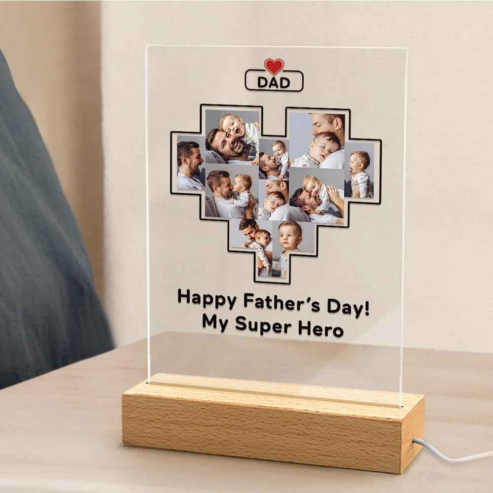 Father's Day Gift Custom Photo Plaque Personalized Glass Nightlight Gift