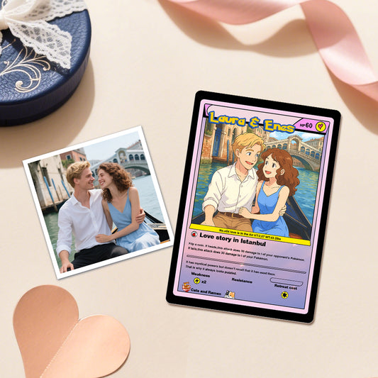 Personalised Poke Card for couples featuring a custom photo, names and heart motif — 7.6×10.6 cm personalised Valentine’s trading-card keepsake